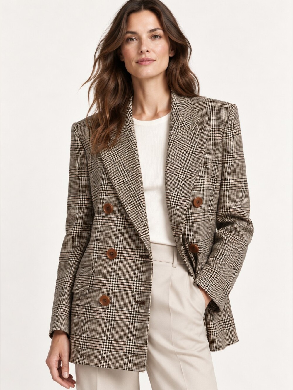Vintage ESCADA Margaretha Ley Wool Cashmere Plaid Double Breasted Blazer L / 42